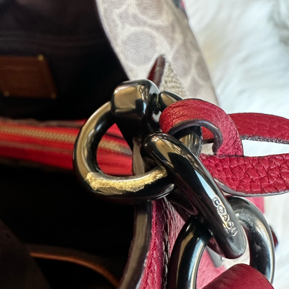 COACH Candy Apple Red Dalton 31 In Jacquard Signature Hobo Bag - Picture 12 of 16
